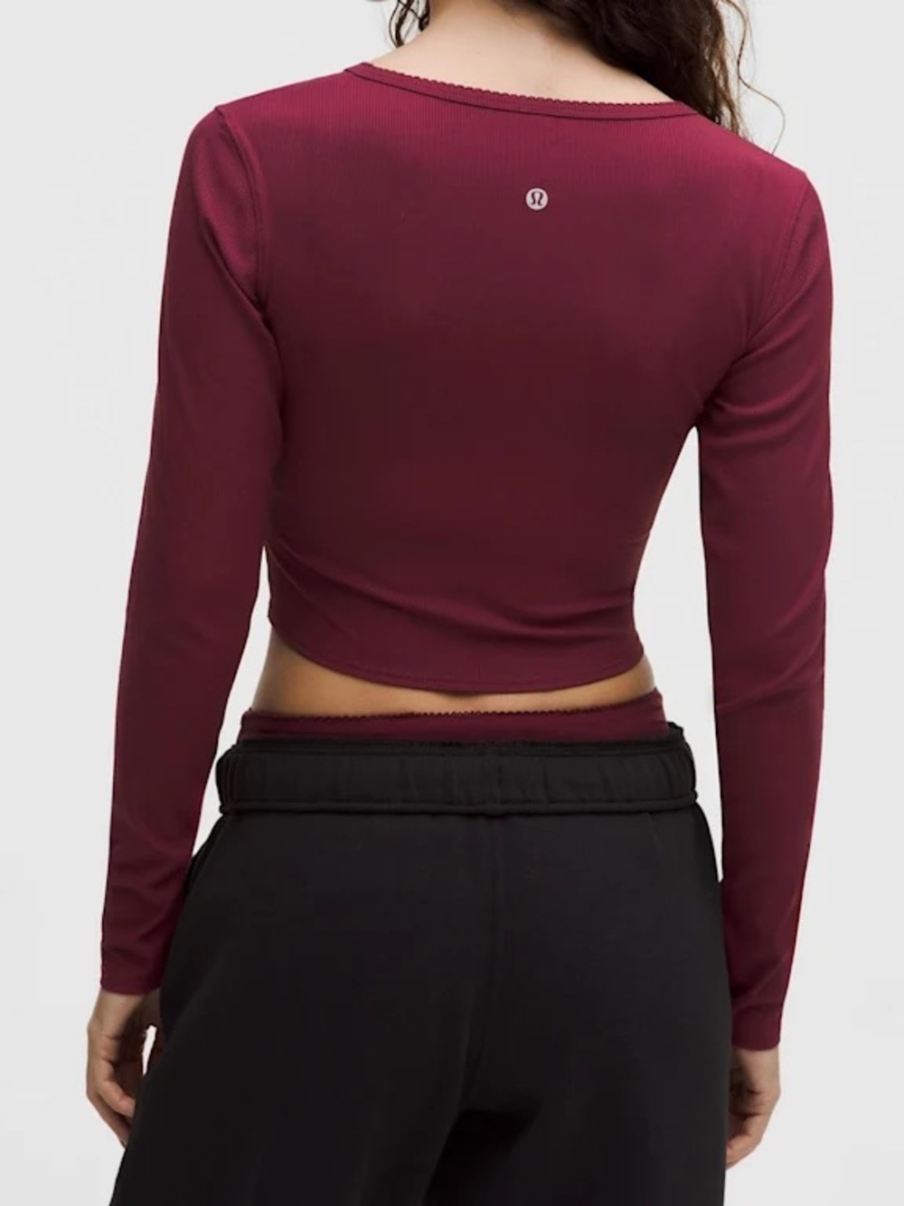Lululemon Nulu Ribbed Wrap Front Long Sleeve Shirt with Heart Burgundy Bay
